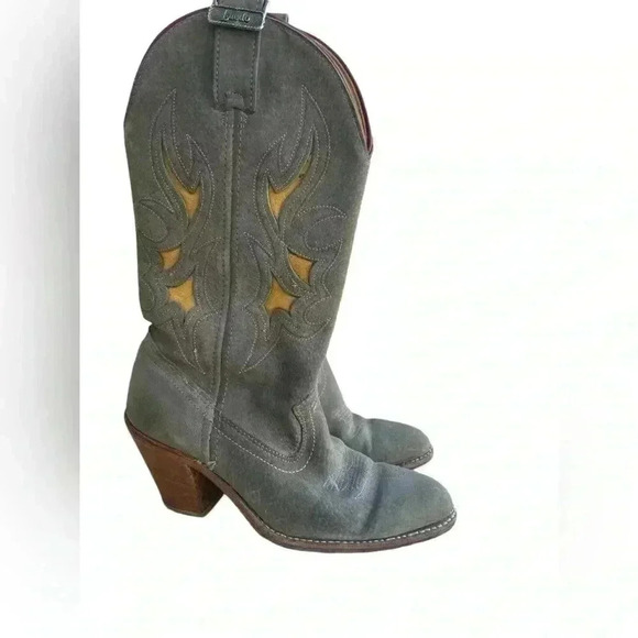 Laredo women’s suede heel gray with mustard yellow inlays accent sz 7 vintage - Picture 4 of 11